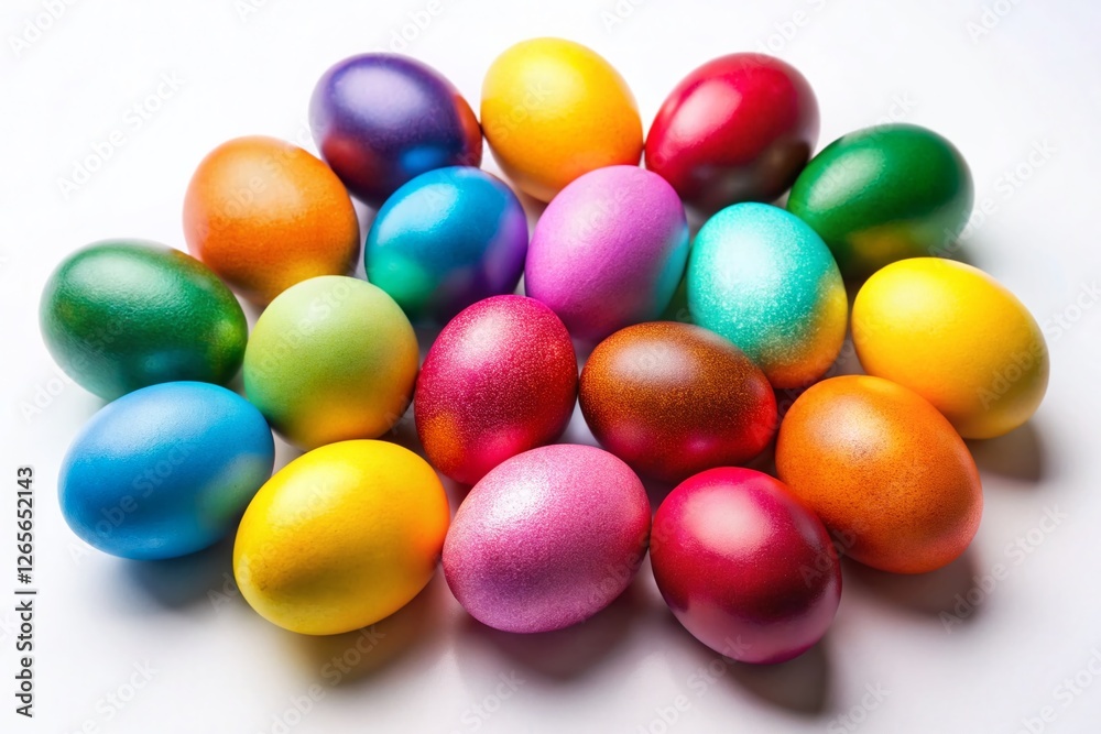 Colorful Easter Eggs on White Background - Spring Holiday Festive Decoration Colorful Easter Eggs on White Background - Spring Holiday Festive Decoration