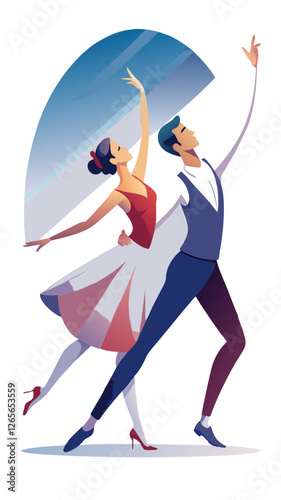 A couple dancing ballet with graceful expressions in a serene and artistic setting