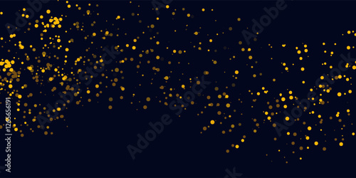 Gold Glitter Stars. Luxury Shiny Confetti. Scattered little sparkle. Flash glow silver, elements. Random magic tiny light. Gold stellar fall black background. New Year, Christmas Vector illustration.