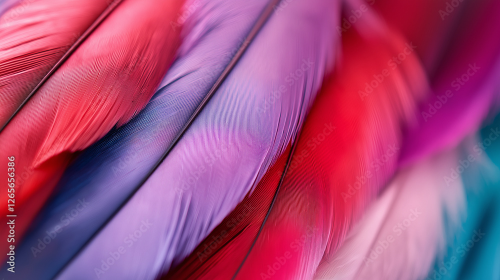 Fototapeta premium A close-up of vibrant, multicolored feathers with soft textures and intricate details, creating a delicate and artistic composition. 