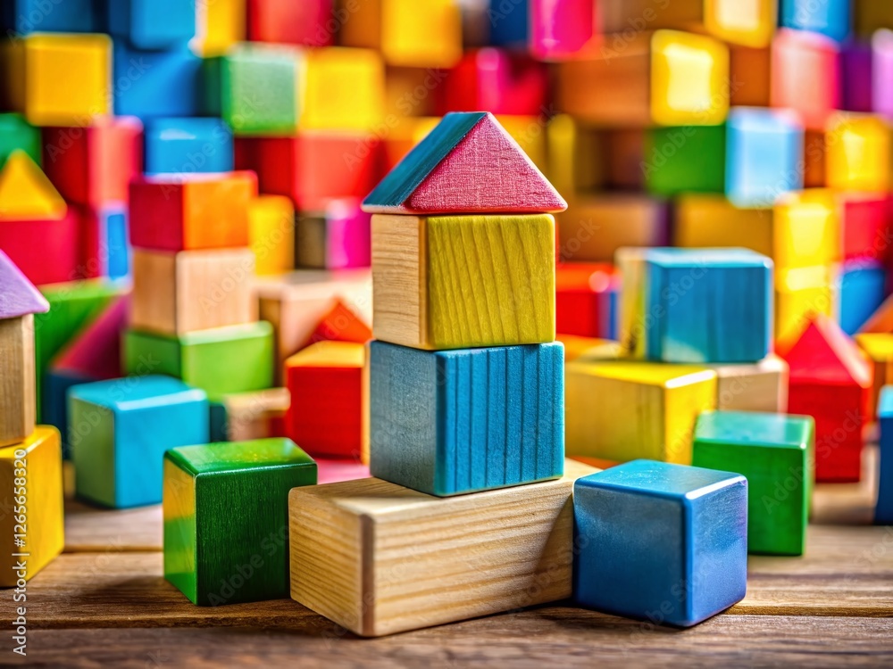Colorful Wooden Building Blocks, Stacked Toy, Educational Game, Kids Play, Early Childhood Development Colorful Wooden Building Blocks, Stacked Toy, Educational Game, Kids Play, Early Childhood Development