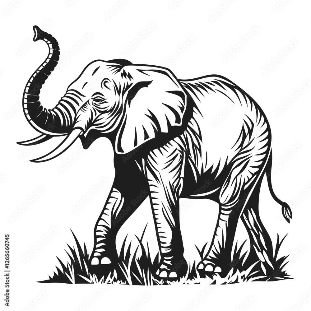 Obraz premium Elegant Black and White Elephant Silhouette Vector Illustration