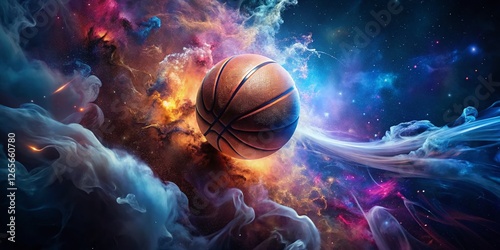 Fototapeta Naklejka Na Ścianę i Meble -  Cosmic Basketball: Zero-Gravity Hoops & Floating Nebulae