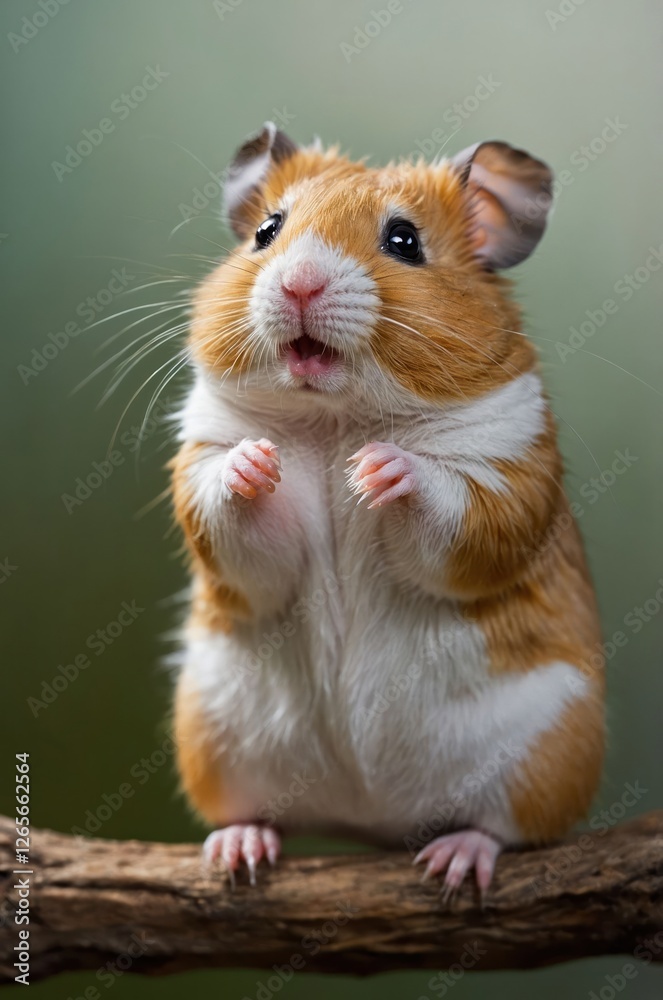 A cute hamster standing on a branch, looking curious and playful. A cute hamster standing on a branch, looking curious and playful.