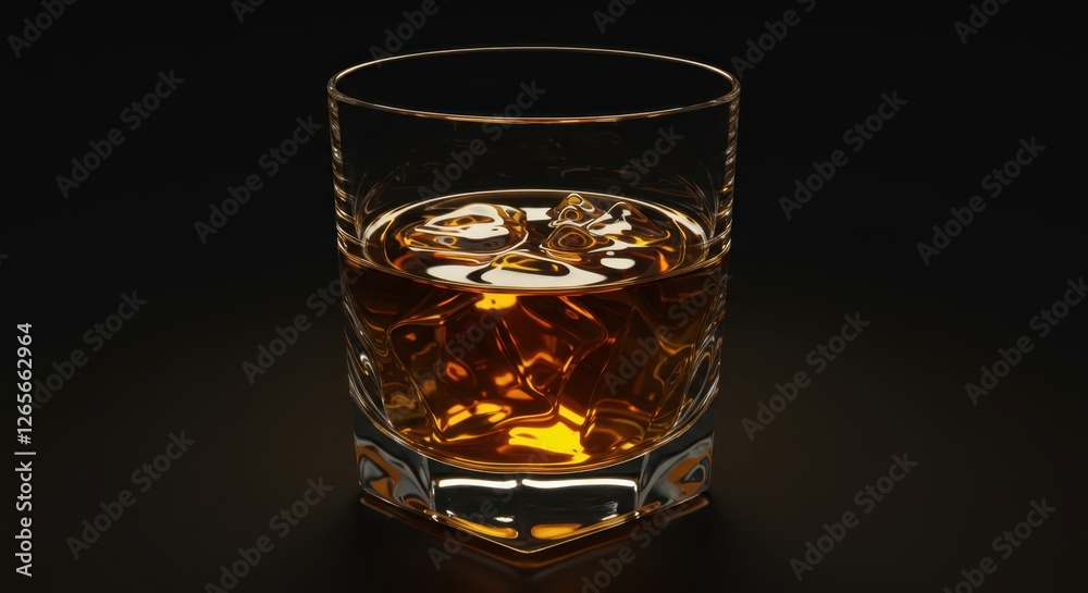 A Glass of Whiskey with Ice Cubes on a Dark Background A Glass of Whiskey with Ice Cubes on a Dark Background