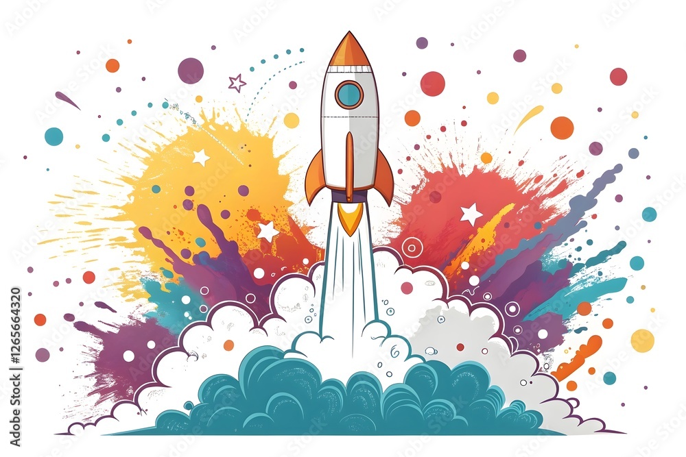 Vibrant Rocket Launch Concept With Colorful Paint Splashes and Creativity Vibrant Rocket Launch Concept With Colorful Paint Splashes and Creativity