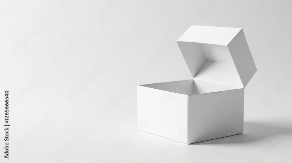 A pristine white square box, subtly open, rests on a minimalist white background, offering a clean and simple presentation for product display or packaging design purposes. A pristine white square box, subtly open, rests on a minimalist white background, offering a clean and simple presentation for product display or packaging design purposes.