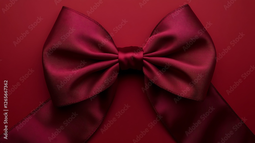 Close up of beautiful and soft red bow ribbon isolated on red background Close up of beautiful and soft red bow ribbon isolated on red background