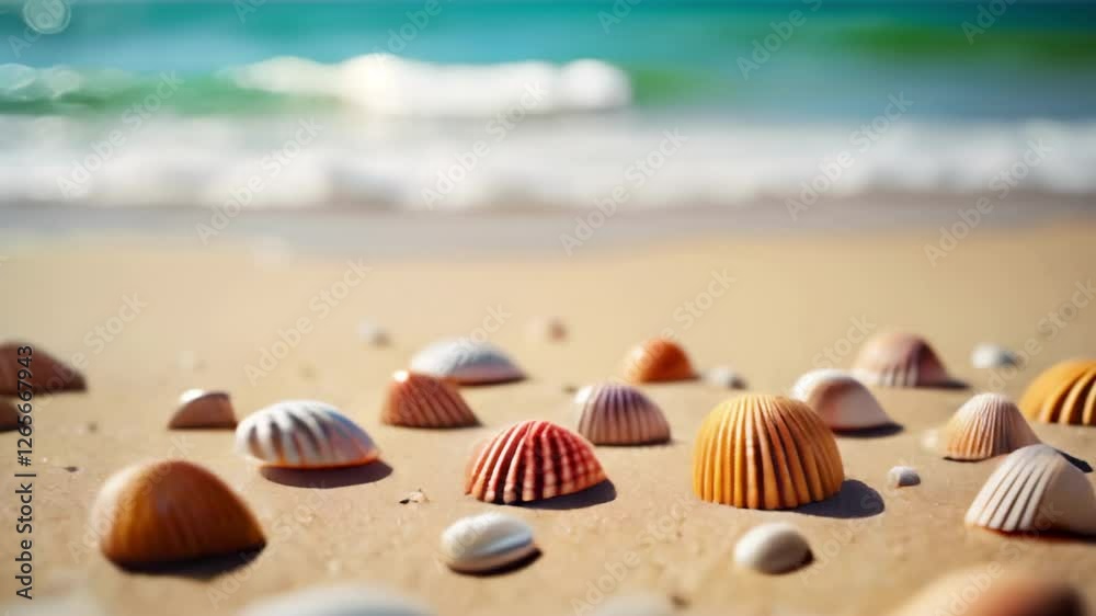 Discover the beauty of colorful seashells on a sunlit beach during a peaceful morning stroll Discover the beauty of colorful seashells on a sunlit beach during a peaceful morning stroll