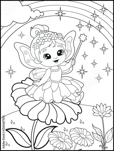 Black and white fairy coloring pages for kids. Children's coloring books with cute cartoon fairy characters, fun and educational materials for kindergarten.
