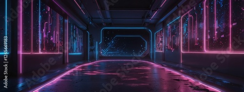  Futuristic wallpaper with vibrant pink and blue neon pathways glowing under ultraviolet light