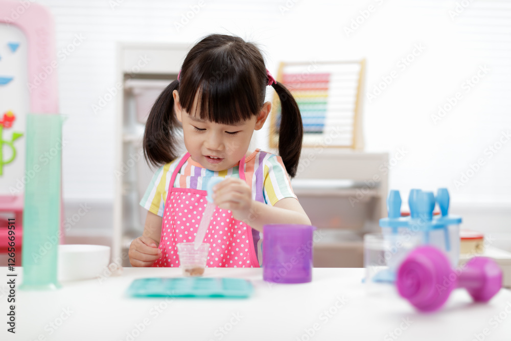 Young girl was doing science experiment at home Young girl was doing science experiment at home