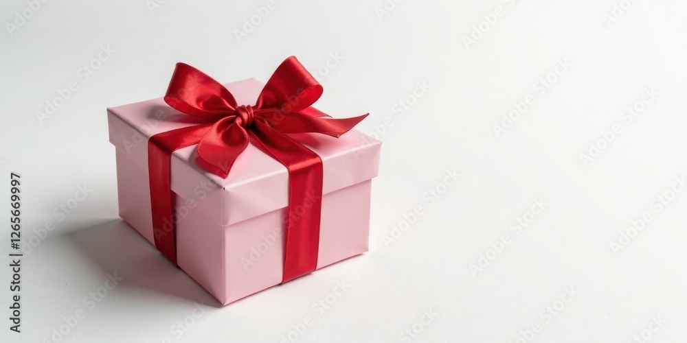 A delicately wrapped pink present box with a vibrant red ribbon bow, perfect for a special occasion or a thoughtful gesture A delicately wrapped pink present box with a vibrant red ribbon bow, perfect for a special occasion or a thoughtful gesture