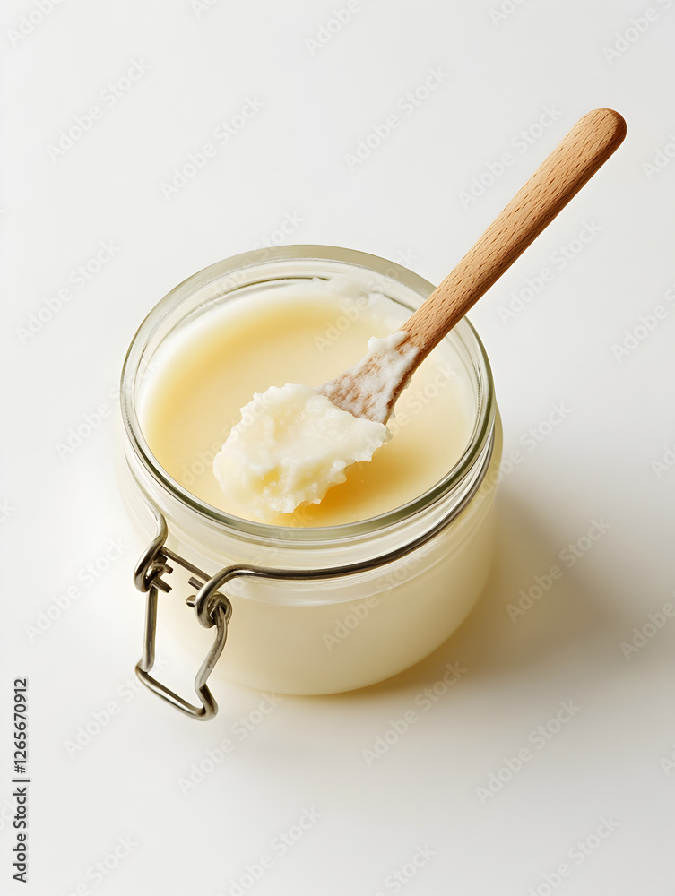 Natural sugar paste for hair removal in a glass jar with a wooden applicator on a light surface Natural sugar paste for hair removal in a glass jar with a wooden applicator on a light surface