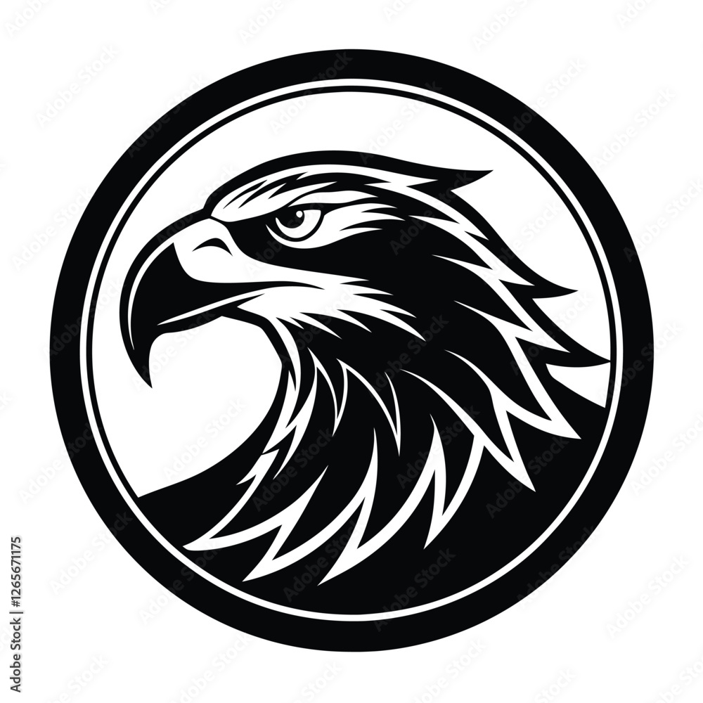Fototapeta premium Eagle Head Silhouette in Circle Vector Art Illustration, Black Eagle Artwork