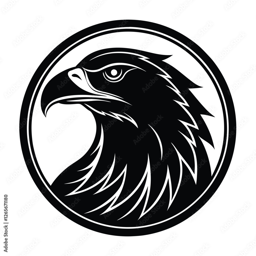 Fototapeta premium Eagle Head Silhouette in Circle Vector Art Illustration, Black Eagle Artwork