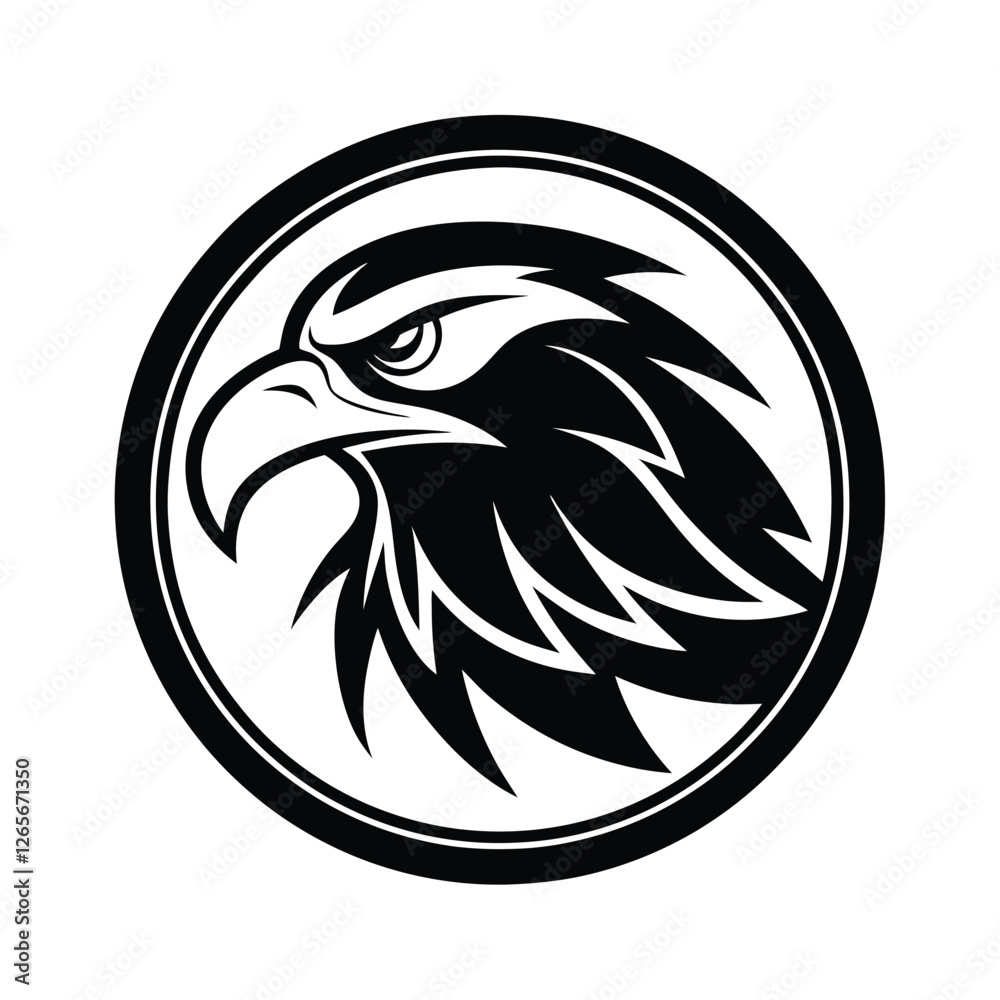Fototapeta premium Eagle Head Silhouette in Circle Vector Art Illustration, Black Eagle Artwork