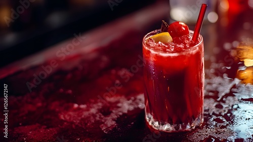Wallpaper Mural Refreshing Red Cocktail with Cherry and Lemon on a Bar Counter Torontodigital.ca