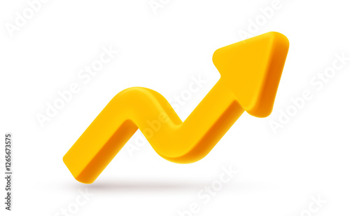 Vector financial realistic illustration of business arrow target growth up icon on white background. 3d cartoon style design of golden arrow graph. Graph of success strategy for bank banner