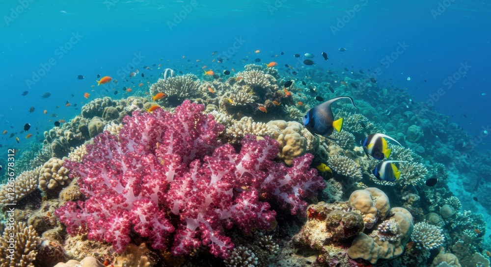 Fototapeta premium Vibrant Coral Reef Ecosystem with Colorful Fish in Tropical Waters