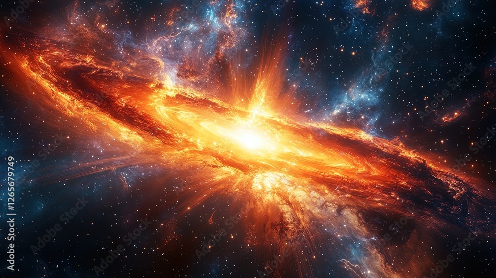 Obraz premium A star-powered spacecraft racing through a glowing nebula, its energy trails dazzling 