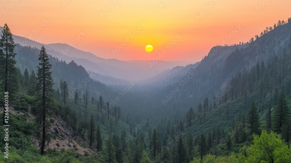 Obraz premium Mountain Valley Sunset Panorama