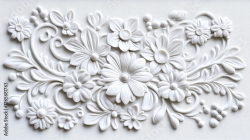 Intricate White Floral Tapestry with Detailed Damask Patterns