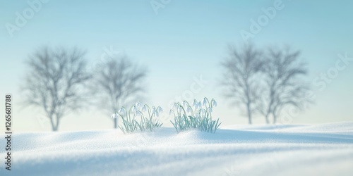 Wallpaper Mural A snowy field with trees and bushes, under a blue sky Torontodigital.ca