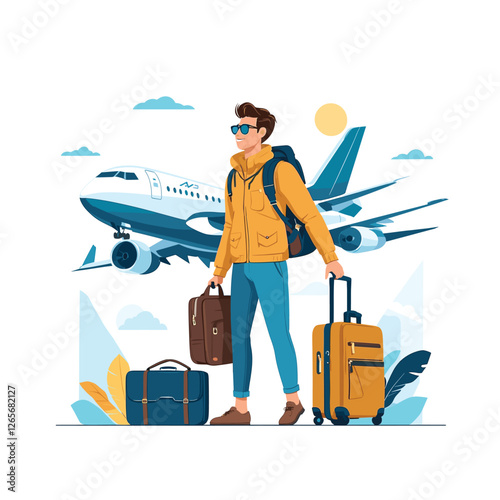 Business travel vector illustration on white background
