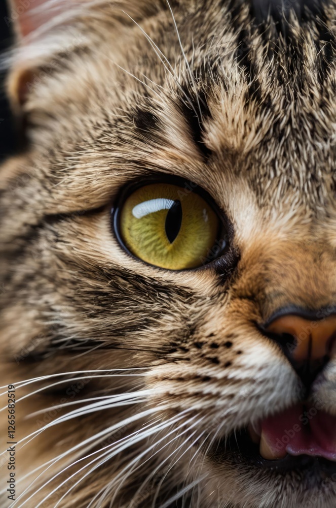 Close-up of a cat's face, highlighting its vibrant yellow eye and expressive features. Close-up of a cat's face, highlighting its vibrant yellow eye and expressive features.