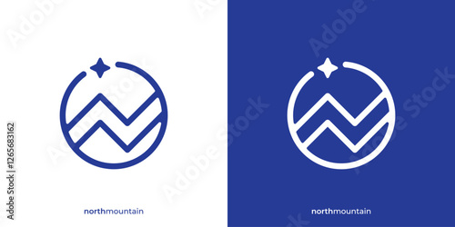 Simple North Mountain Logo. Abstract Mountain Graphic Icon or Initial Letter N and North Star. 