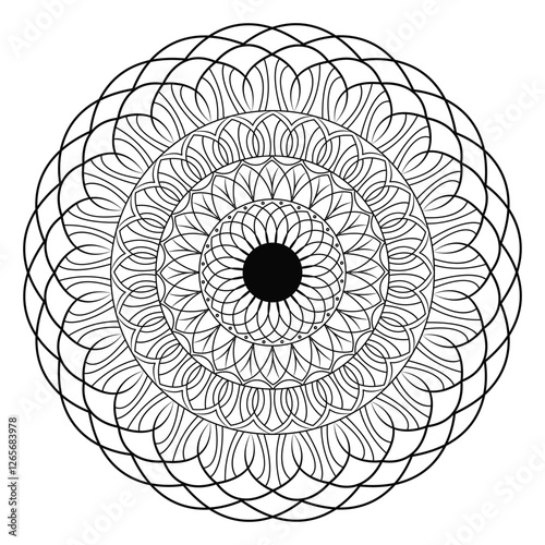 Abstract spiral mandala in minimalist style black and white style for your medium content books.
