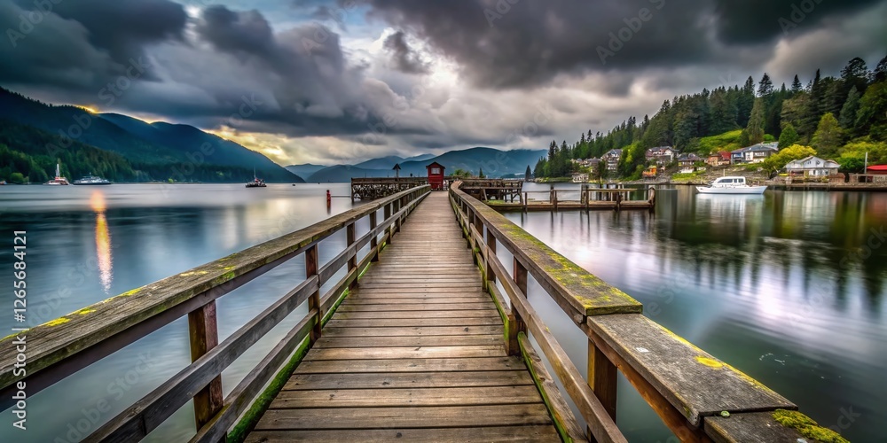 Fototapeta premium Deep Cove Pier, Cloudy Day, North Vancouver, BC, Canada - Documentary Photography