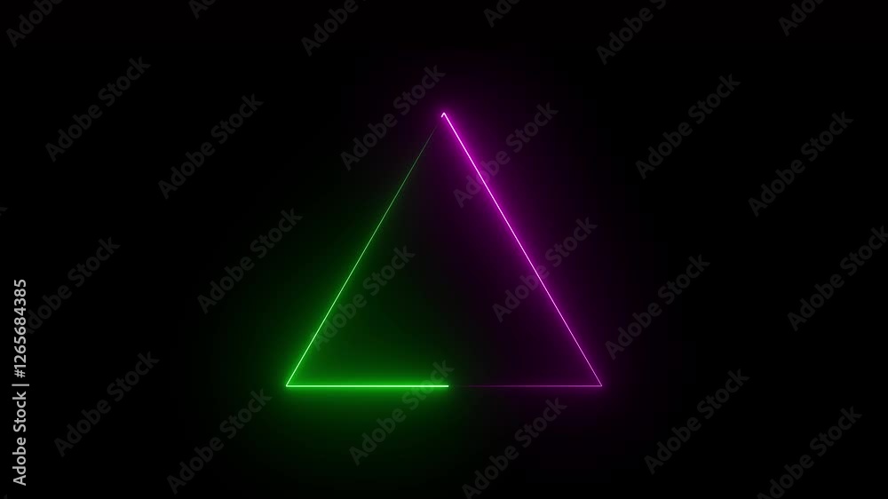 Abstract neon colorful triangle sign icon animation on black background. Neon glowing triangle animation with colorful laser beams on black background. Abstract neon colorful triangle sign icon animation on black background. Neon glowing triangle animation with colorful laser beams on black background.