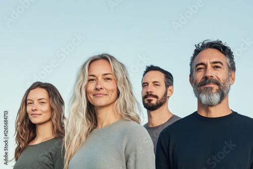 capture diverse group of people standing together symbolizing in health against clean uncluttered background photo