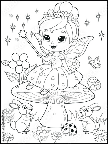 Black and white fairy coloring pages for kids. Children's coloring books with cute cartoon fairy characters, fun and educational materials for kindergarten.
