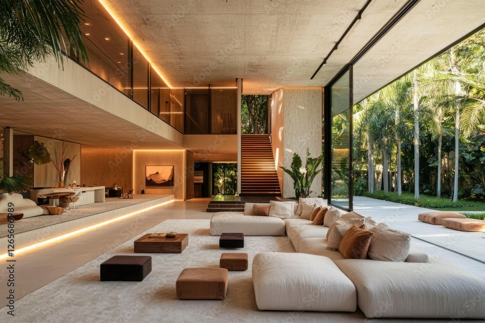 Fototapeta premium Living room with nature view for real estate marketing and luxury lifestyle