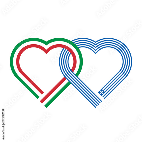 heart shaped ribbon of italy and greece flags intertwined. vector illustration isolated on white background
