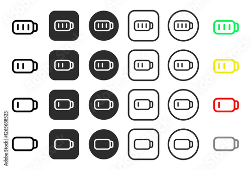 Battery Icon Illustration Vector Set. Battery Full charge indicator or low charge sign. Level battery Energy powerfully full. editable stroke outline icon