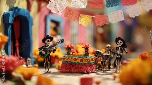 Dia de Muertos Skeleton Band Miniature Scene