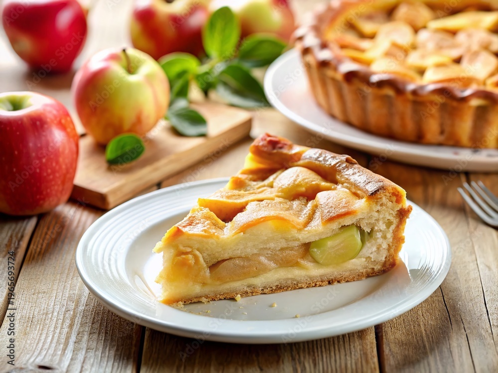 Delicious Homemade Apple Charlotte Pie on White Plate, Close-up Delicious Homemade Apple Charlotte Pie on White Plate, Close-up