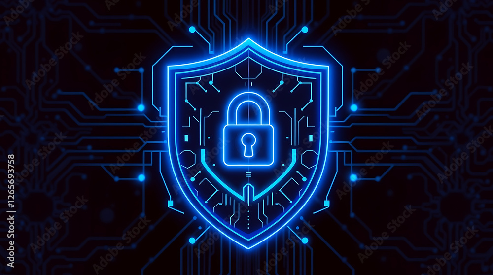 Fototapeta premium Cybersecurity Shield – Protecting Digital Data with Advanced Encryption, data protection, digital security, encryption, network security, secure data, cyber defense, online security, firewall.