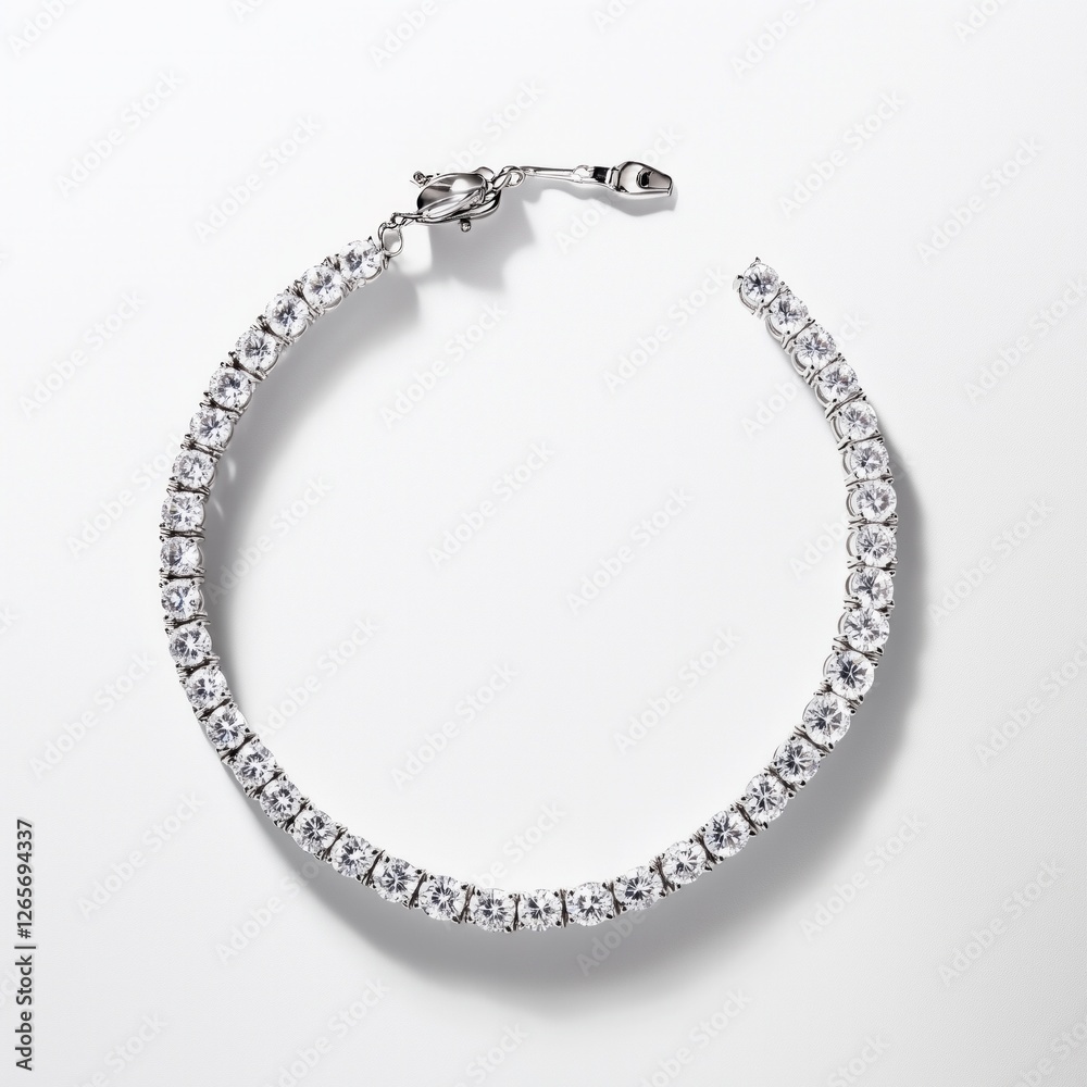 Elegant diamond tennis bracelet on white background Elegant diamond tennis bracelet on white background
