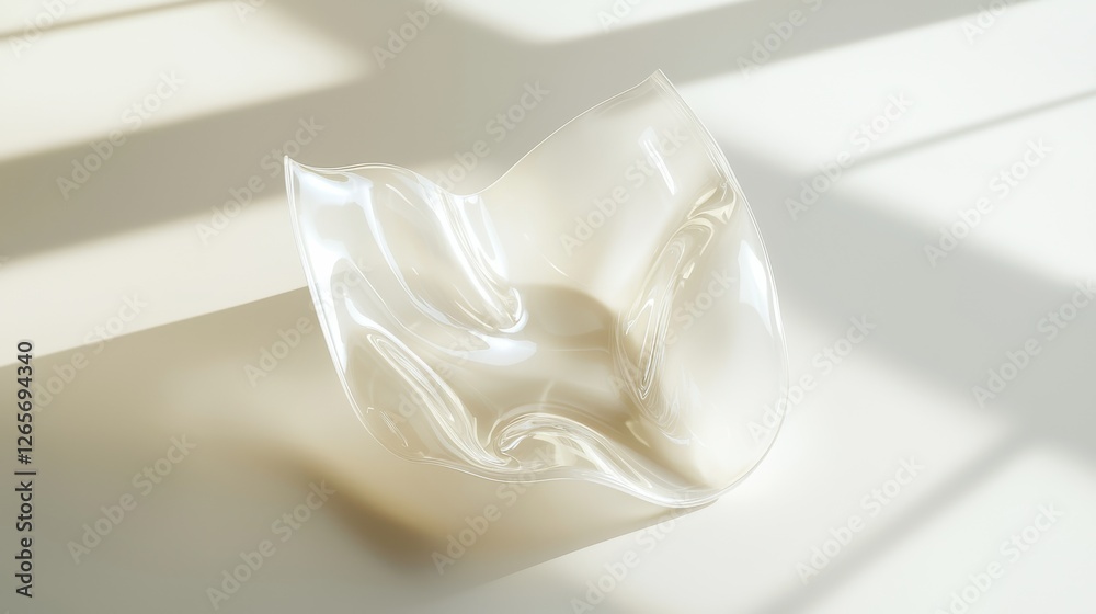 A delicate, translucent object rests on a light surface, casting soft shadows, evoking elegance and minimalism. A delicate, translucent object rests on a light surface, casting soft shadows, evoking elegance and minimalism.