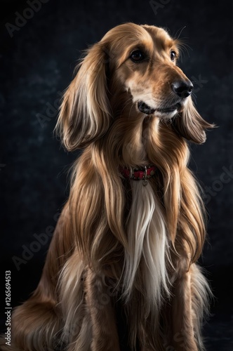 Wallpaper Mural A close-up portrait of a golden dog with long, flowing fur against a dark background. Torontodigital.ca