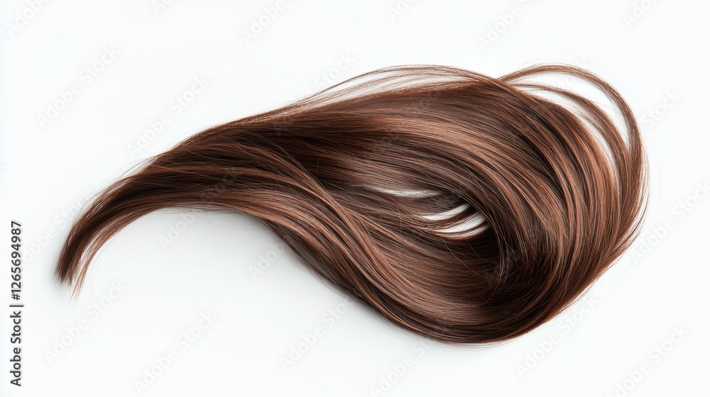 A single strand of brown hair is displayed against a white background, showcasing its silky texture and natural flow. A single strand of brown hair is displayed against a white background, showcasing its silky texture and natural flow.