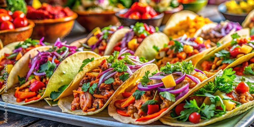 Fototapeta premium Delicious Jackfruit Tacos at Vibrant Food Stall - Architectural Photography