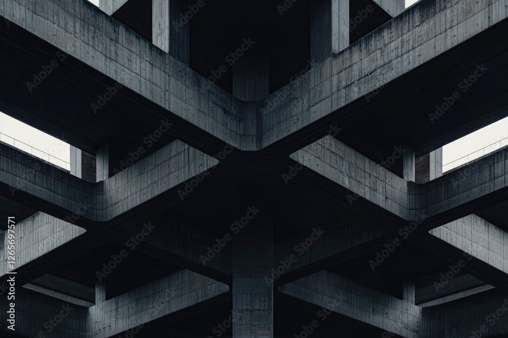Abstract architecture of beams and pillars for urban structure, gray background Abstract architecture of beams and pillars for urban structure, gray background
