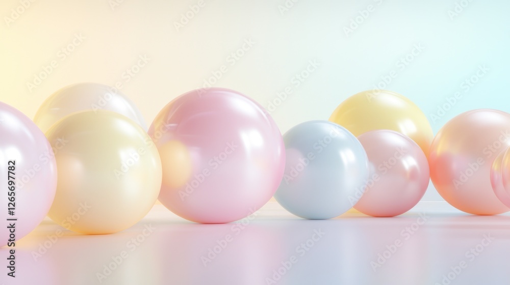 Pastel spheres; soft light; studio; celebration backdrop