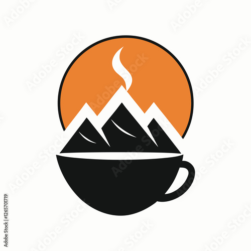 A creative vector of a coffee cup where the steam blends into a rising sun